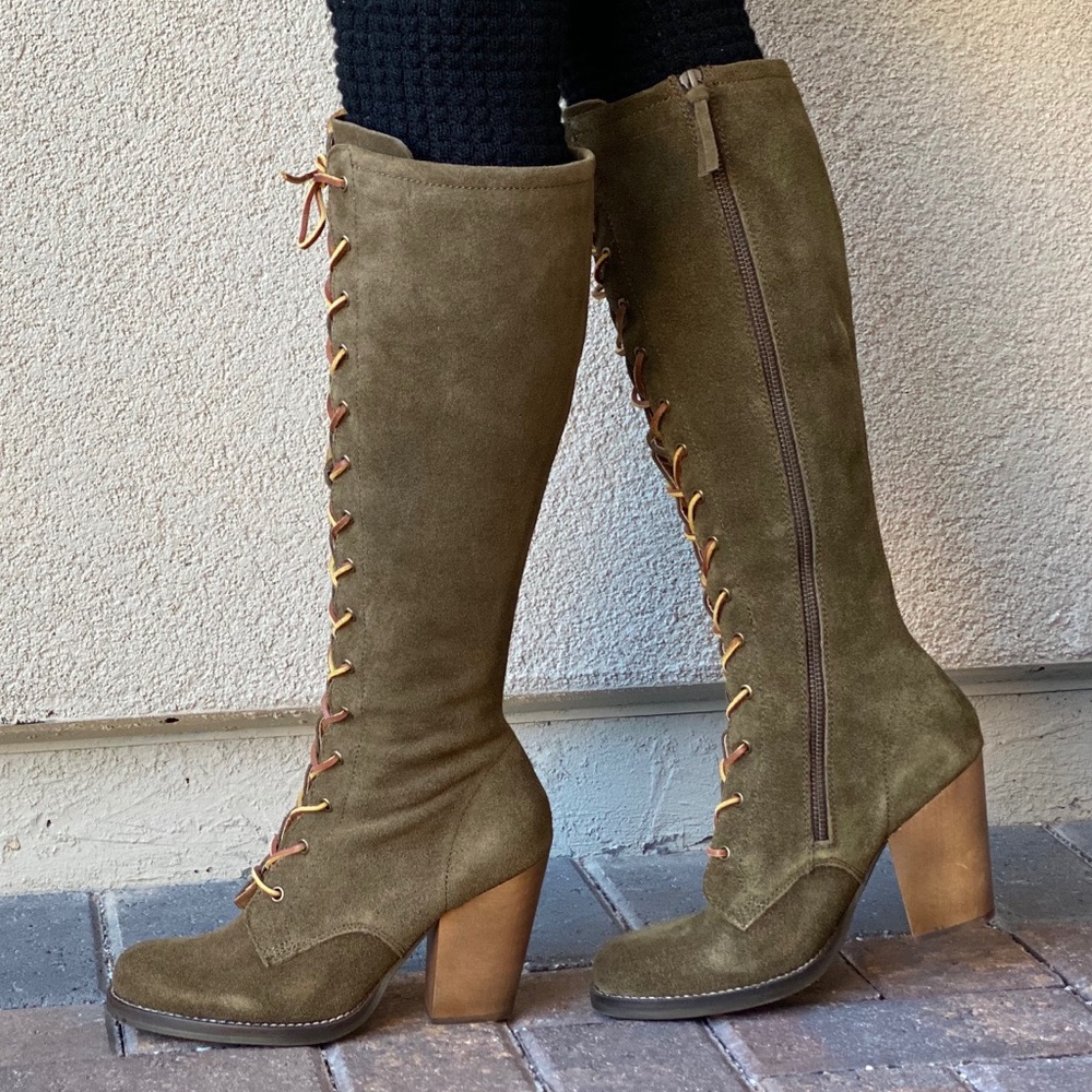 Moss Genuine Leather Lace Up Heeled Military Boot - Picture 9 of 14